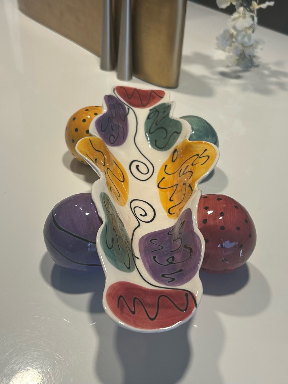 Hand-Painted Multicolor Ceramic Decorative Bowl